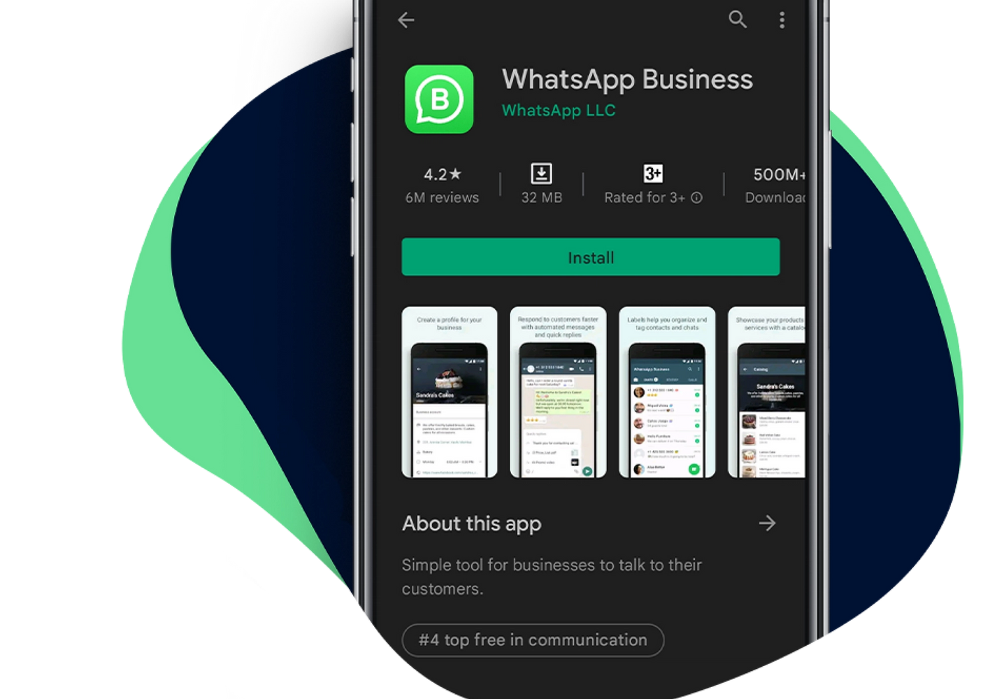Screenshot of app store with whatsapp business