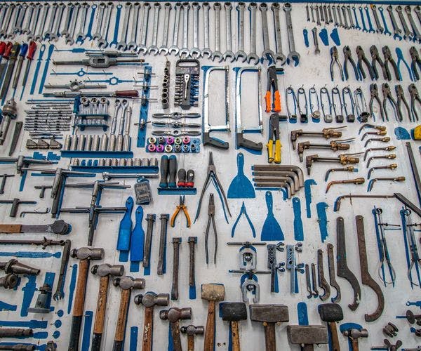 Various tools arranged neatly on a table