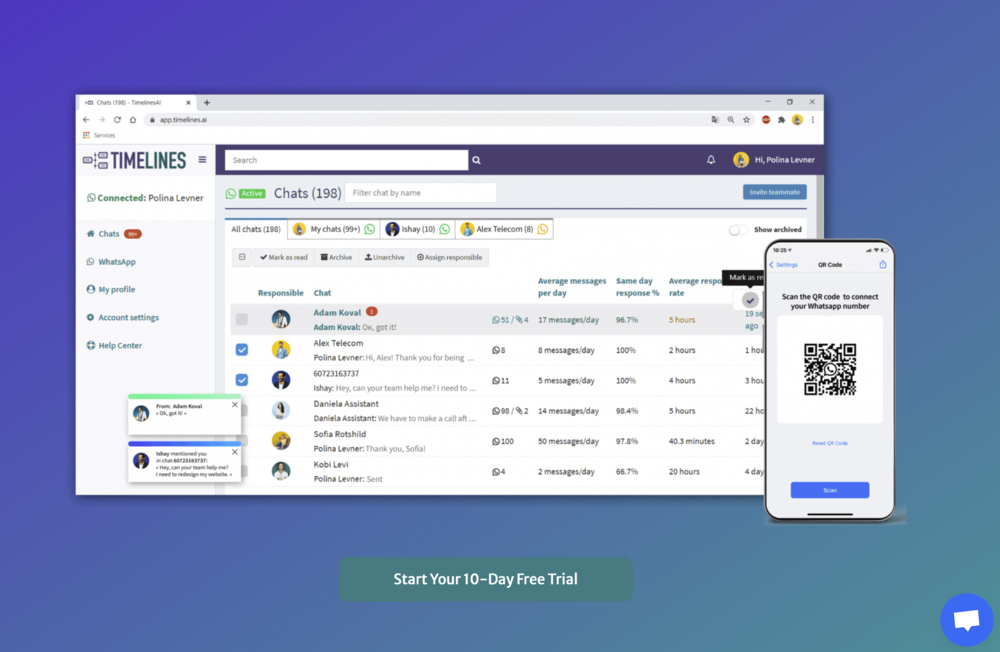 A screenshot of TimelinesAI
