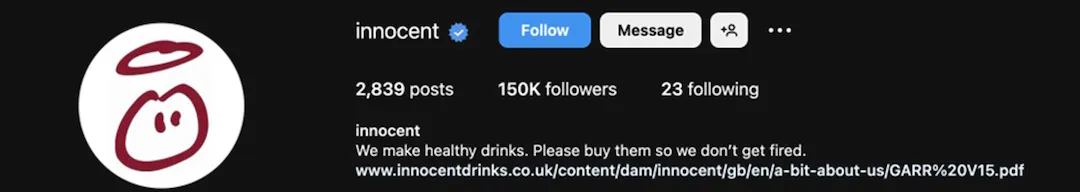 Instagram Bio Ideas - innocent drinks example