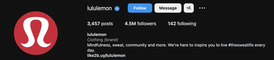 Instagram Bio Ideas - Lululemon example